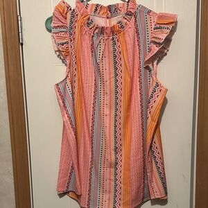 Colorful Striped Ruffle Sleeve Top